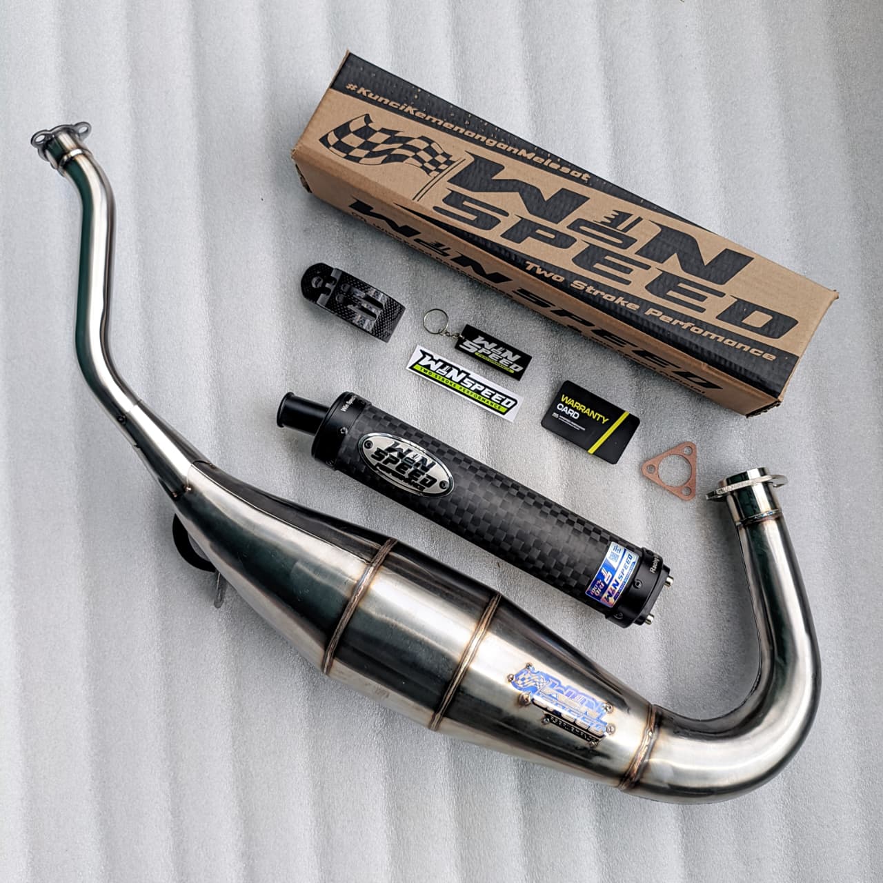 Fullsystem Silencers Carbon Spreadtow ENDCAP CNC , Exhaust Chamber Cobra Medium, Stainless Press , KR150, KRR150, KRR150ZX, Serpico - Image 4