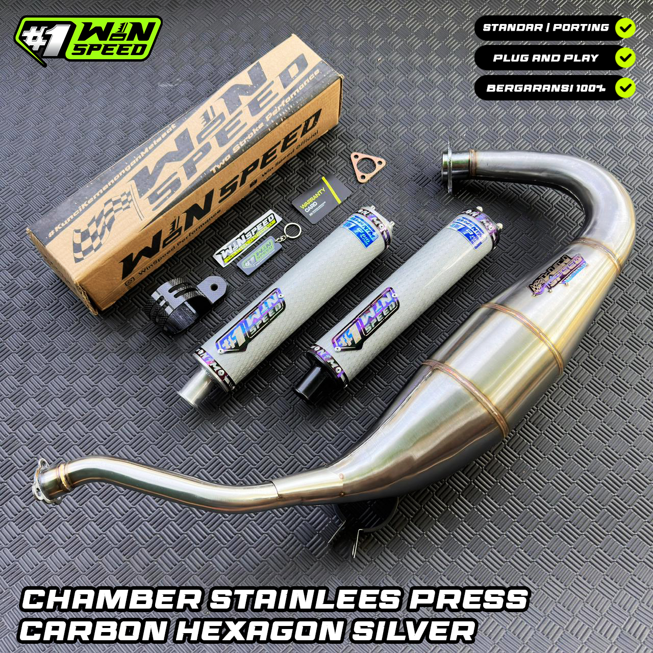 Fullsystem Silencers Carbon Hexagon Texalium Glossy , Exhaust Chamber Cobra Medium, Stainless Press , KR150, KRR150, KRR150ZX, Serpico