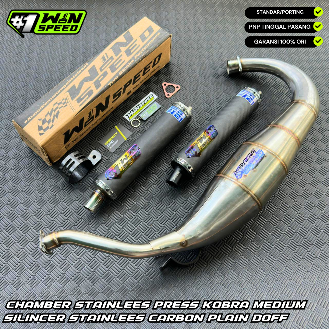 Fullsystem Silencers Carbon Plain Doff , Exhaust Chamber Cobra Medium Stainless Press , KR150, KRR150, KRR150ZX, Serpico