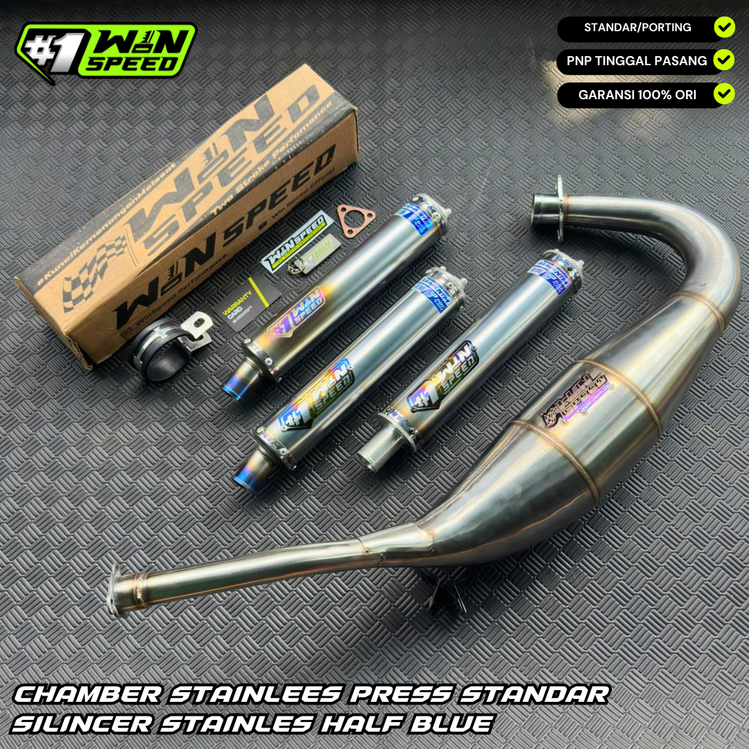 Fullsystem Silencers Stainlees Half Blue Series , Exhaust Chamber Step Standar, Stainless Press , KR150, KRR150, KRR150ZX, Serpico