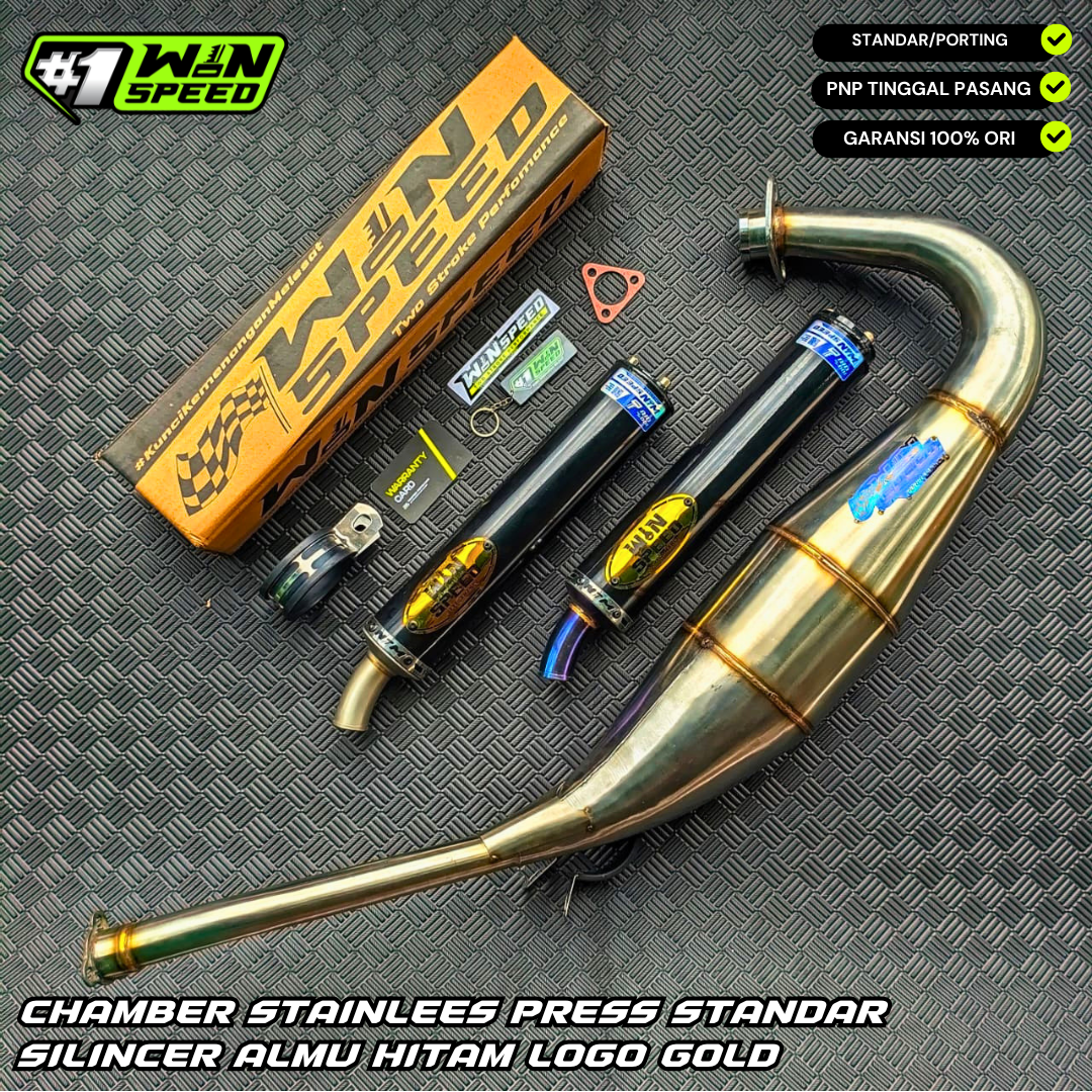 Fullsystem Silencers Alumunium Logo Stainless Gold , Exhaust Chamber Standar, Stainless Press , KR150, KRR150, KRR150ZX, Serpico