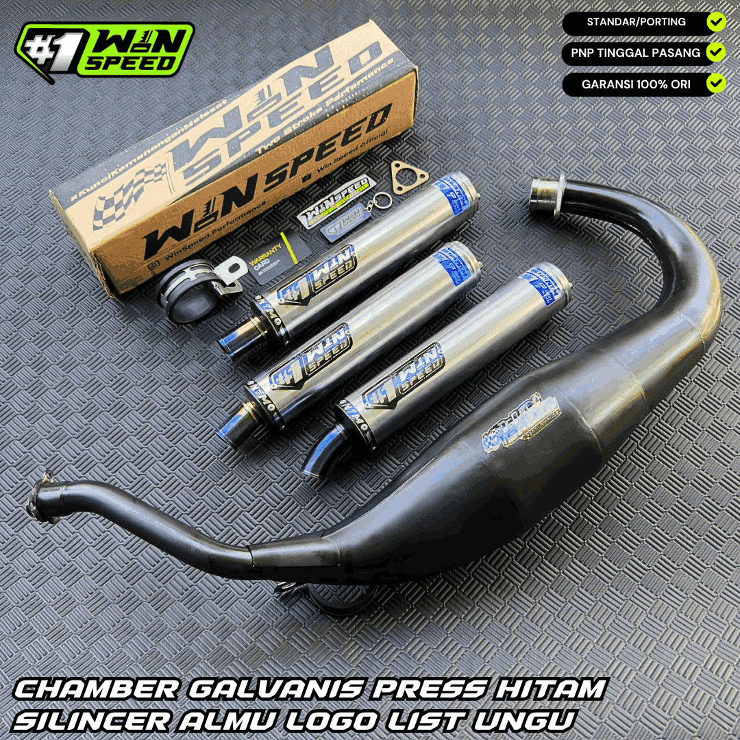 Fullsystem Silencer Aluminium Logo List Stainless Purple , Exhaust Chamber Cobra Medium, Clearcoated Mild Steel Black Coating, KR150, KRR150, KRR150ZX, Serpico