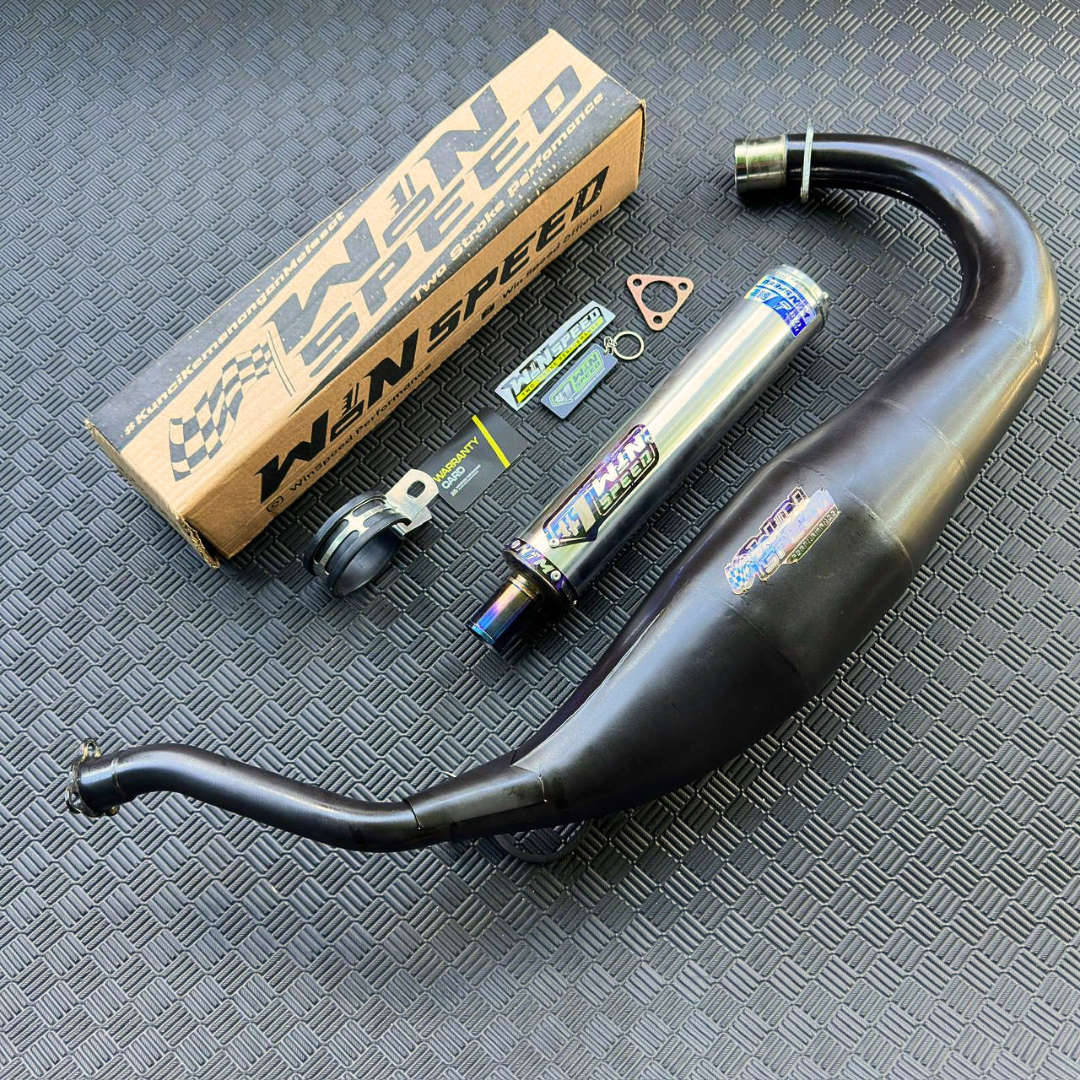 Fullsystem Silencer Aluminium Logo List Stainless Purple , Exhaust Chamber Cobra Medium, Clearcoated Mild Steel Black Coating, KR150, KRR150, KRR150ZX, Serpico - Image 2