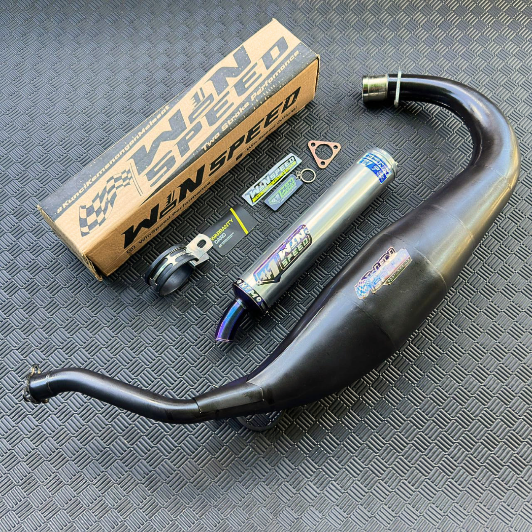 Fullsystem Silencer Aluminium Logo List Stainless Purple , Exhaust Chamber Cobra Medium, Clearcoated Mild Steel Black Coating, KR150, KRR150, KRR150ZX, Serpico - Image 5