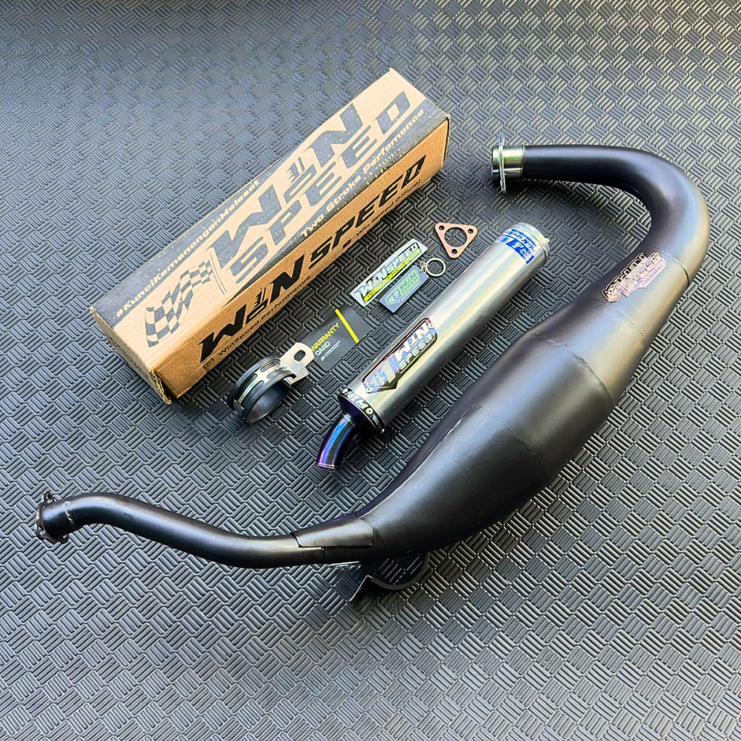 Fullsystem Silencer Aluminium Logo List Stainless Purple , Exhaust Chamber Cobra Medium, Clearcoated Mild Steel Black Coating, KR150, KRR150, KRR150ZX, Serpico - Image 3
