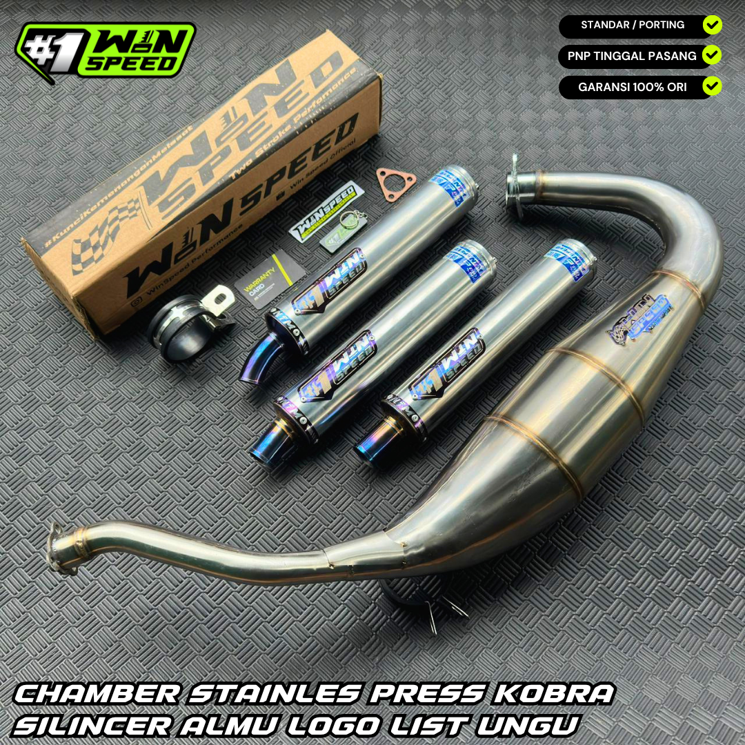 Fullsystem Silencers Polished Aluminium Logo List Stainlees Purple , Exhaust Chamber Cobra Medium, Stainless Press , KR150, KRR150, KRR150ZX, Serpico