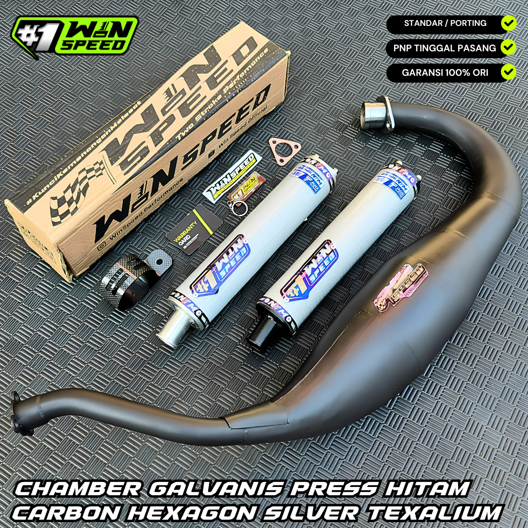 Fullsystem Silencers Carbon Hexagon Texalium , Exhaust Chamber Cobra Medium, Clearcoated Mild Steel Black Coating, KR150, KRR150, KRR150ZX, Serpico