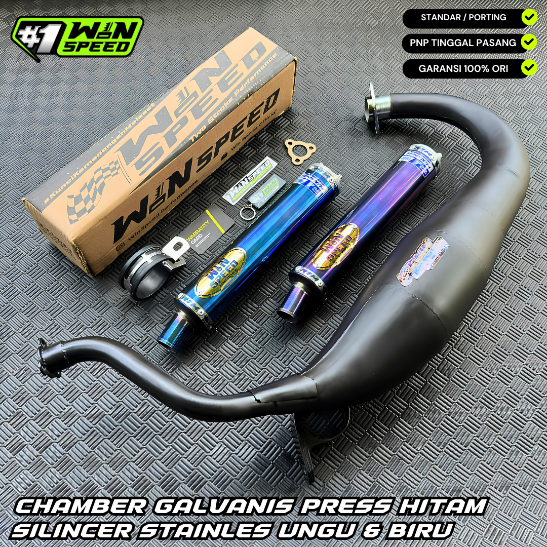Fullsystem Silencers Stainless Full Blue Logo Gold , Exhaust Chamber Super Cobra, Clearcoated Mild Steel Black Coating, KR150, KRR150, KRR150ZX, Serpico