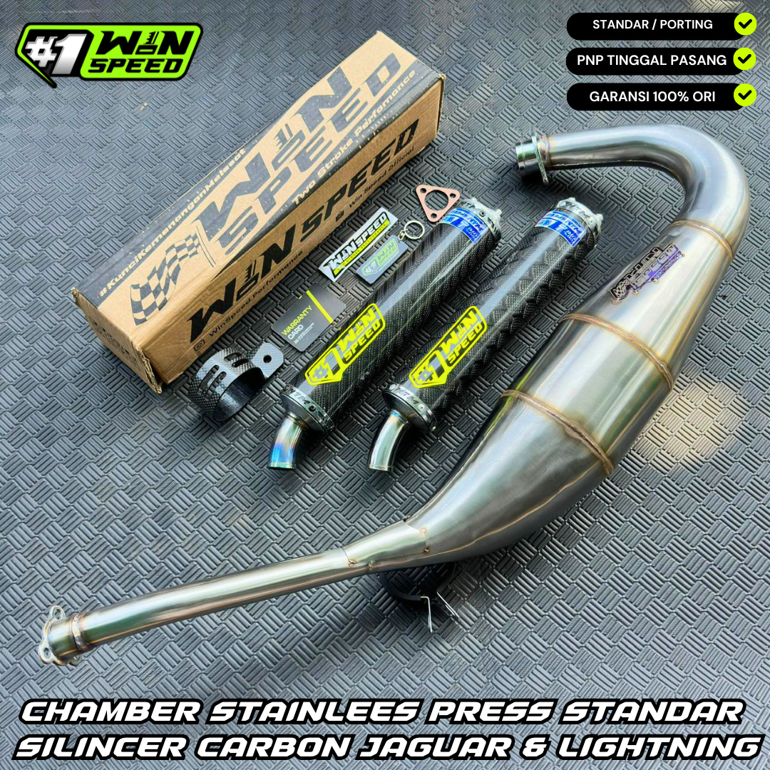Fullsystem Carbon Jaguard & Lightning Glossy , Exhaust Chamber Standar, Stainless Press , KR150, KRR150, KRR150ZX, Serpico