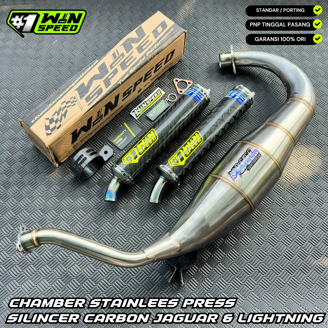 Fullsystem Carbon Jaguard & Lightning Glossy , Exhaust Chamber Cobra Medium, Stainless Press , KR150, KRR150, KRR150ZX, Serpico