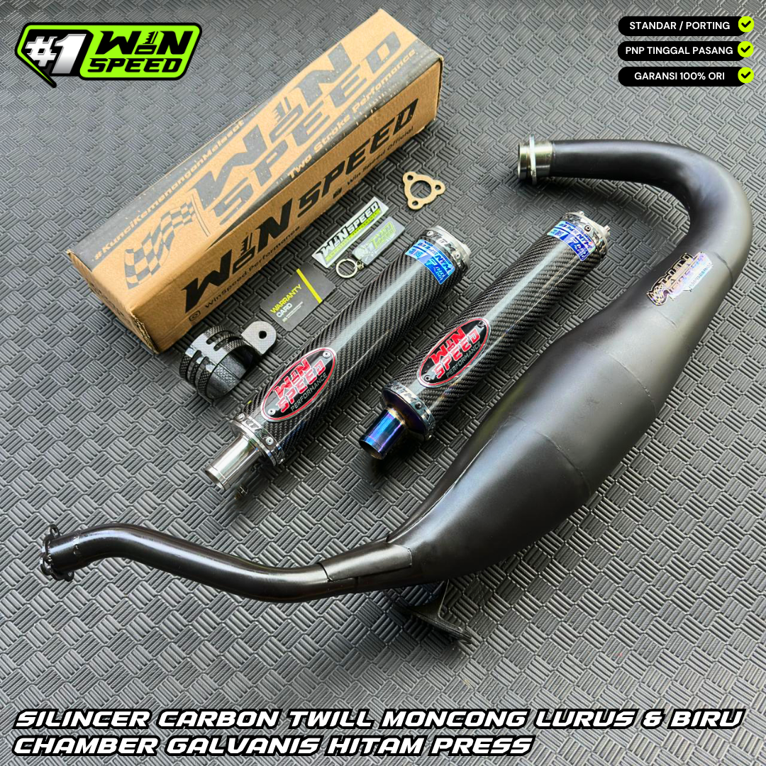 Fullsystem Silencers Carbon Twill Glossy , Exhaust Chamber Cobra Medium, Clearcoated Mild Steel Black Coating, KR150, KRR150, KRR150ZX, Serpico