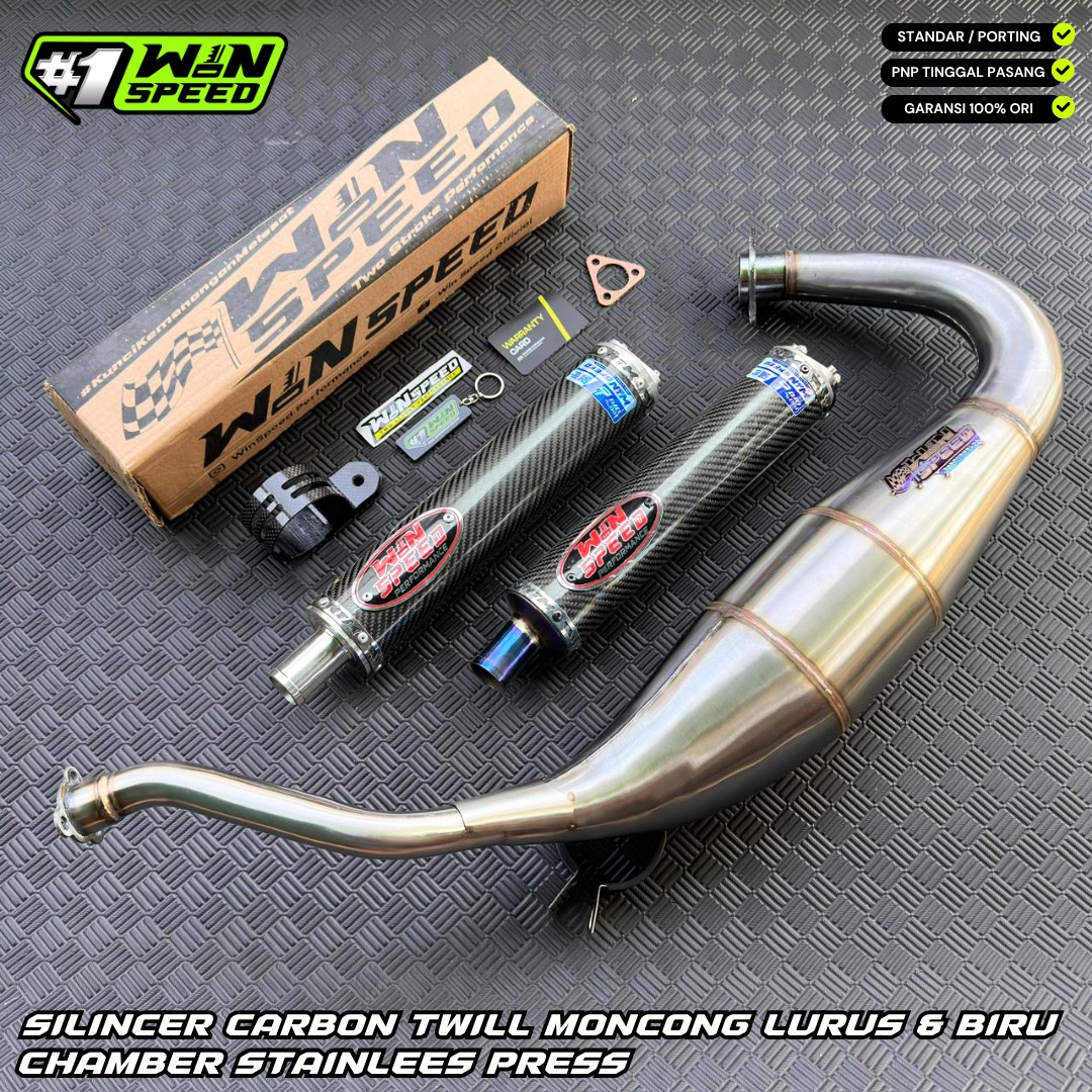 Fullsystem Silencers Carbon Twill Series , Exhaust Chamber Cobra Medium, Stainless Press , KR150, KRR150, KRR150ZX, Serpico