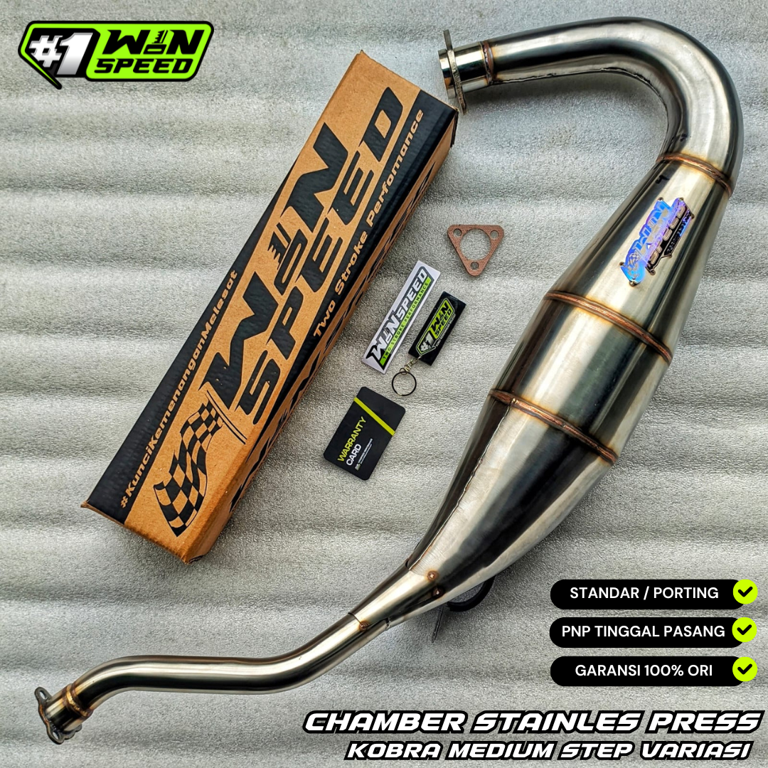 Set, Exhaust Chamber Semi Cobra, Stainless Press Type Neck J , KR150, KRR150, KRR150ZX, Serpico