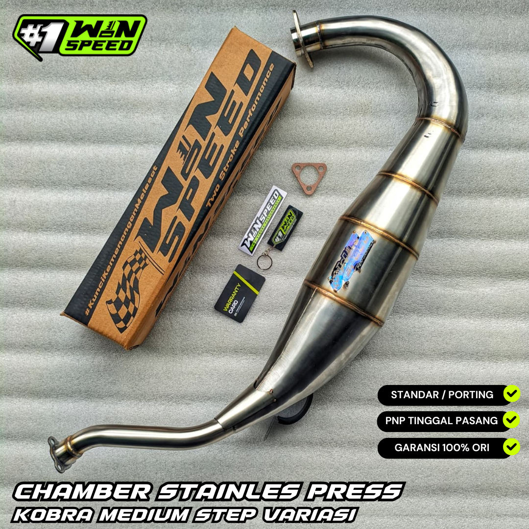 Set, Exhaust Chamber Semi Cobra , Stainless Press Neck C Landai , KR150, KRR150, KRR150ZX, Serpico