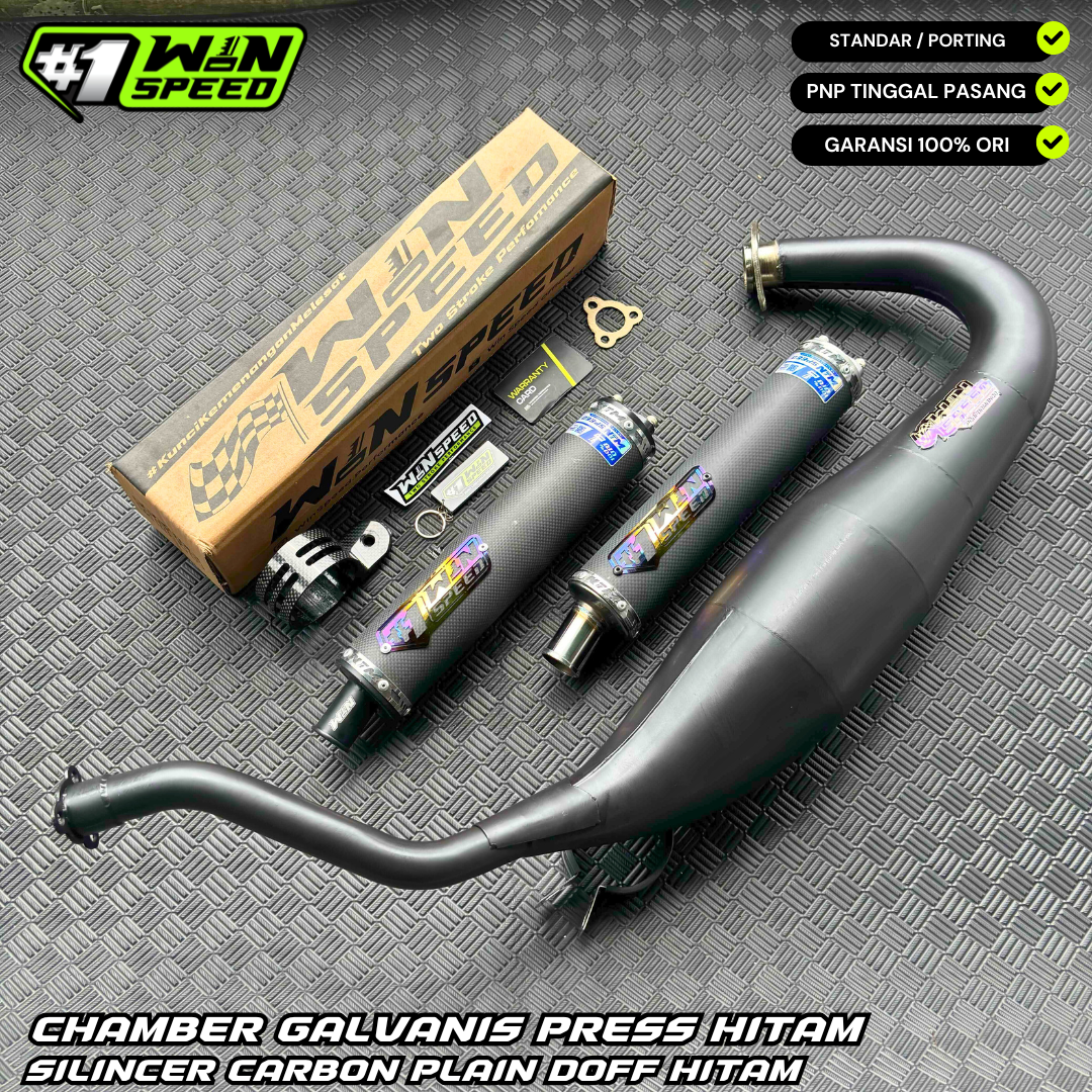 Fullsystem Silencers Carbon Plain Doff Series , Exhaust Chamber Cobra Medium, Clearcoated Mild Steel Black Coating, KR150, KRR150, KRR150ZX, Serpico