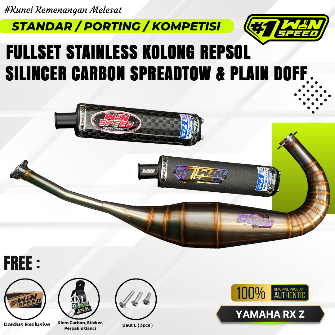 Fullsystem Silencer Carbon Plain Doff & Spreadtow, Exhaust Chamber Stainless Repsol undercarriage model , YAMAHA RXZ | RZR
