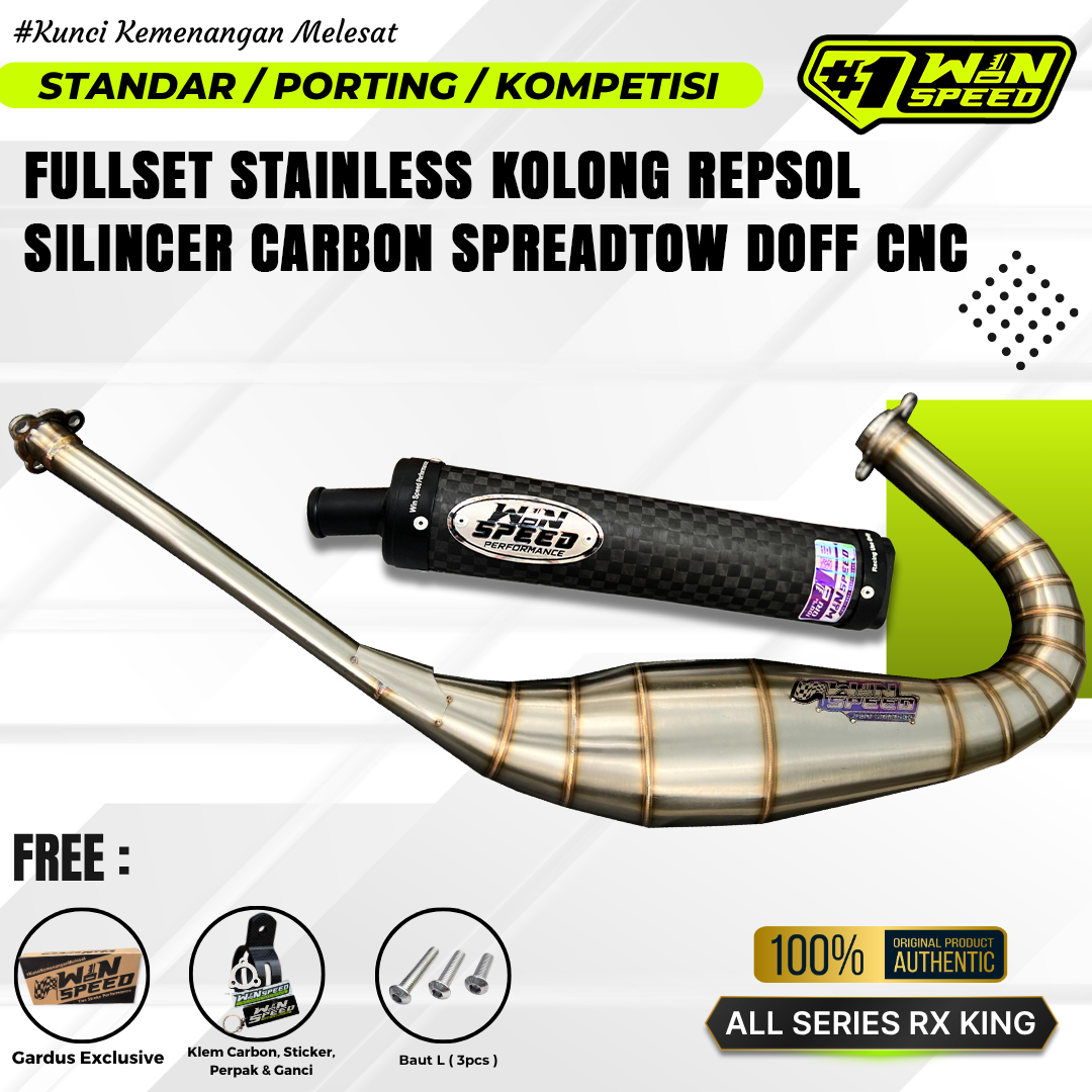 Fullsystem Silencer Carbon Spreadtow Doff Endcap CNC, Exhaust Chamber Stainless Repsol undercarriage model , YAMAHA RX KING | RXS | RX SERIES