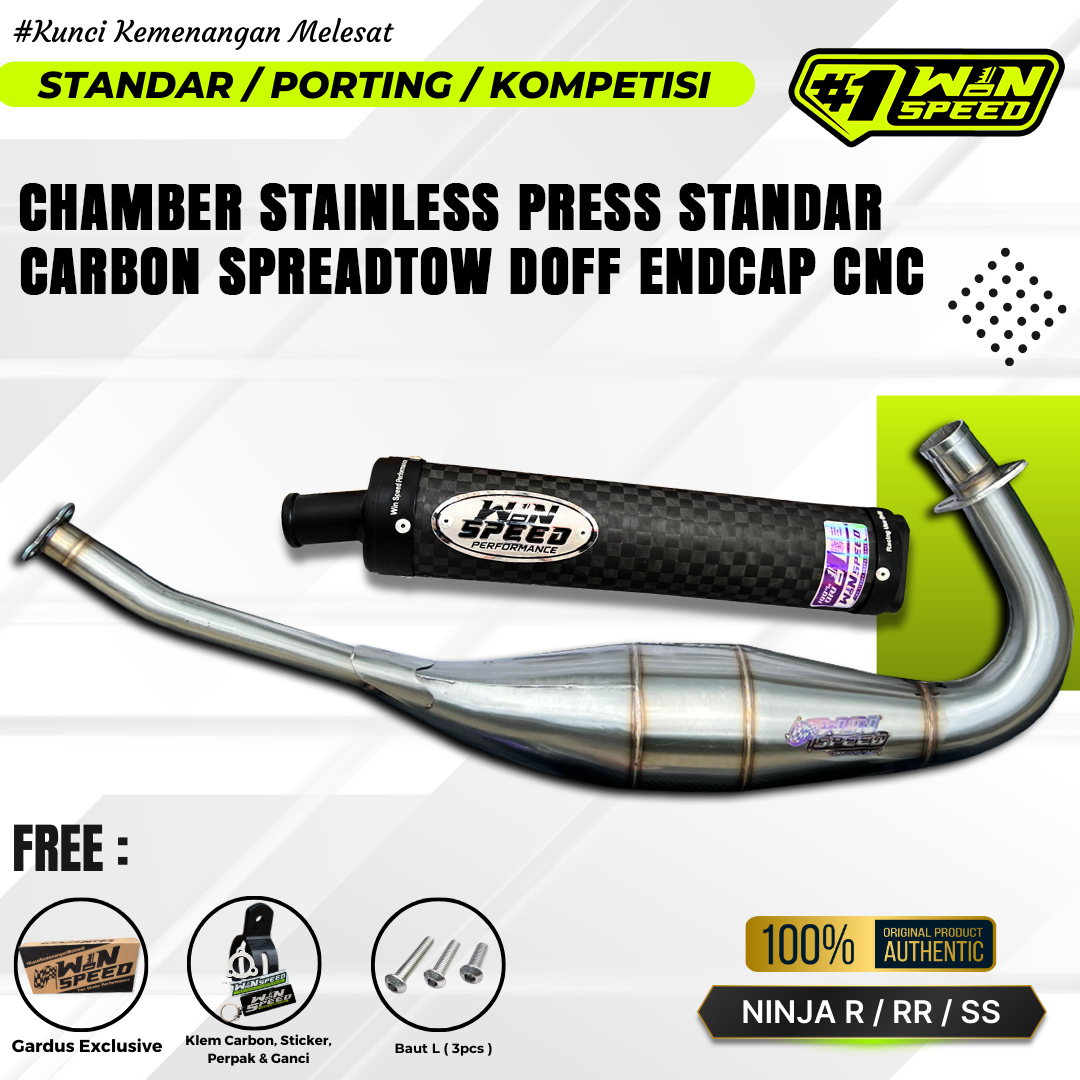 Fullsystem Silencers Carbon Spreadtow ENDCAP CNC , Exhaust Chamber Step Standar, Stainless Press , KR150, KRR150, KRR150ZX, Serpico