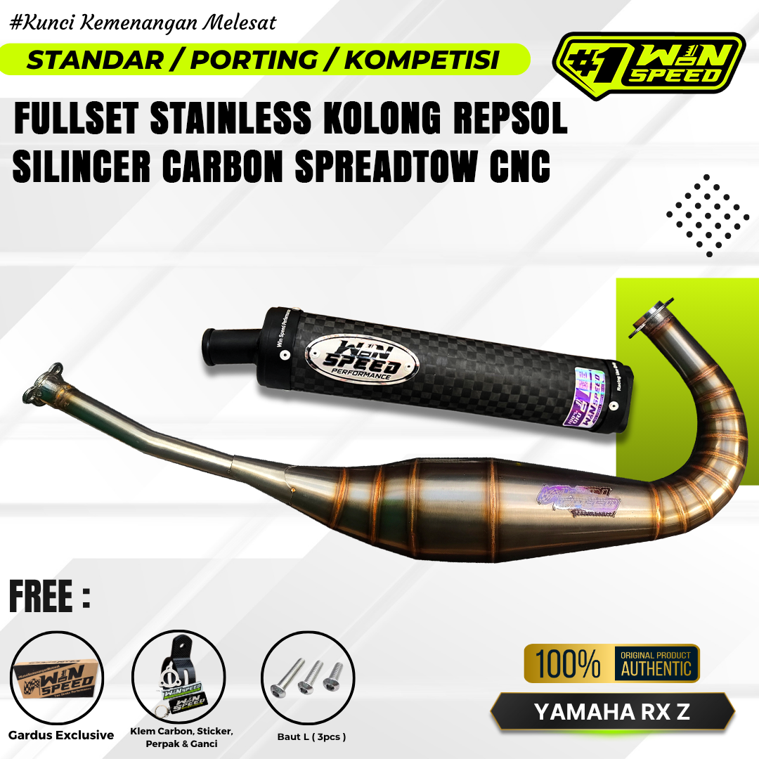 Fullsystem Silencer Carbon Spreadtow Doff Endcap CNC, Exhaust Chamber Stainless Repsol undercarriage model , YAMAHA RXZ | RZR