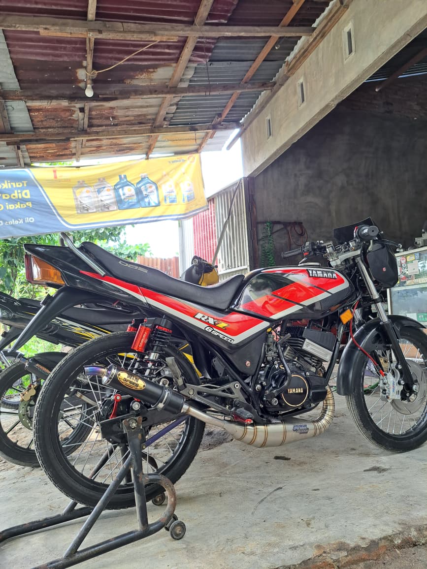 Fullsystem Silencer Aluminium Black Coating Logo Gold, Exhaust Chamber Stainless Repsol undercarriage model , YAMAHA RXZ | RZR - Image 7