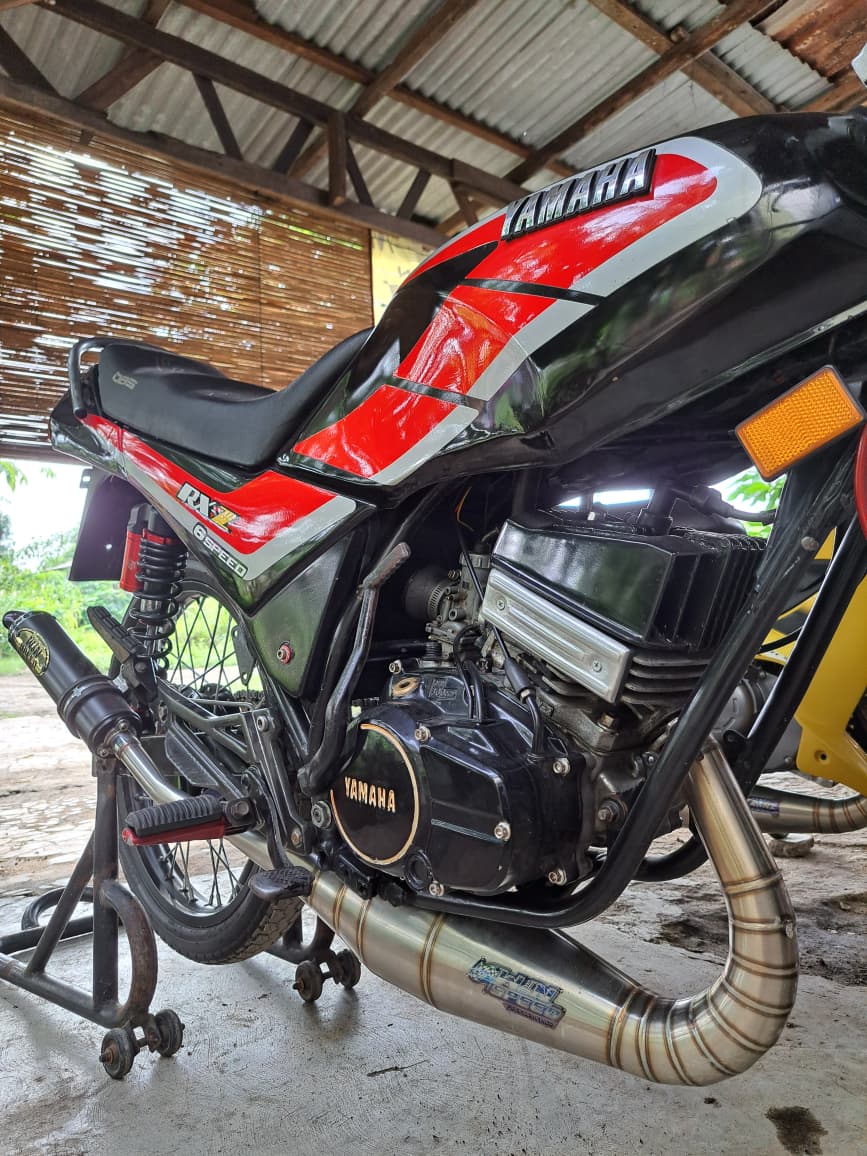 Fullsystem Silencer Aluminium Black Coating Logo Gold, Exhaust Chamber Stainless Repsol undercarriage model , YAMAHA RXZ | RZR - Image 5