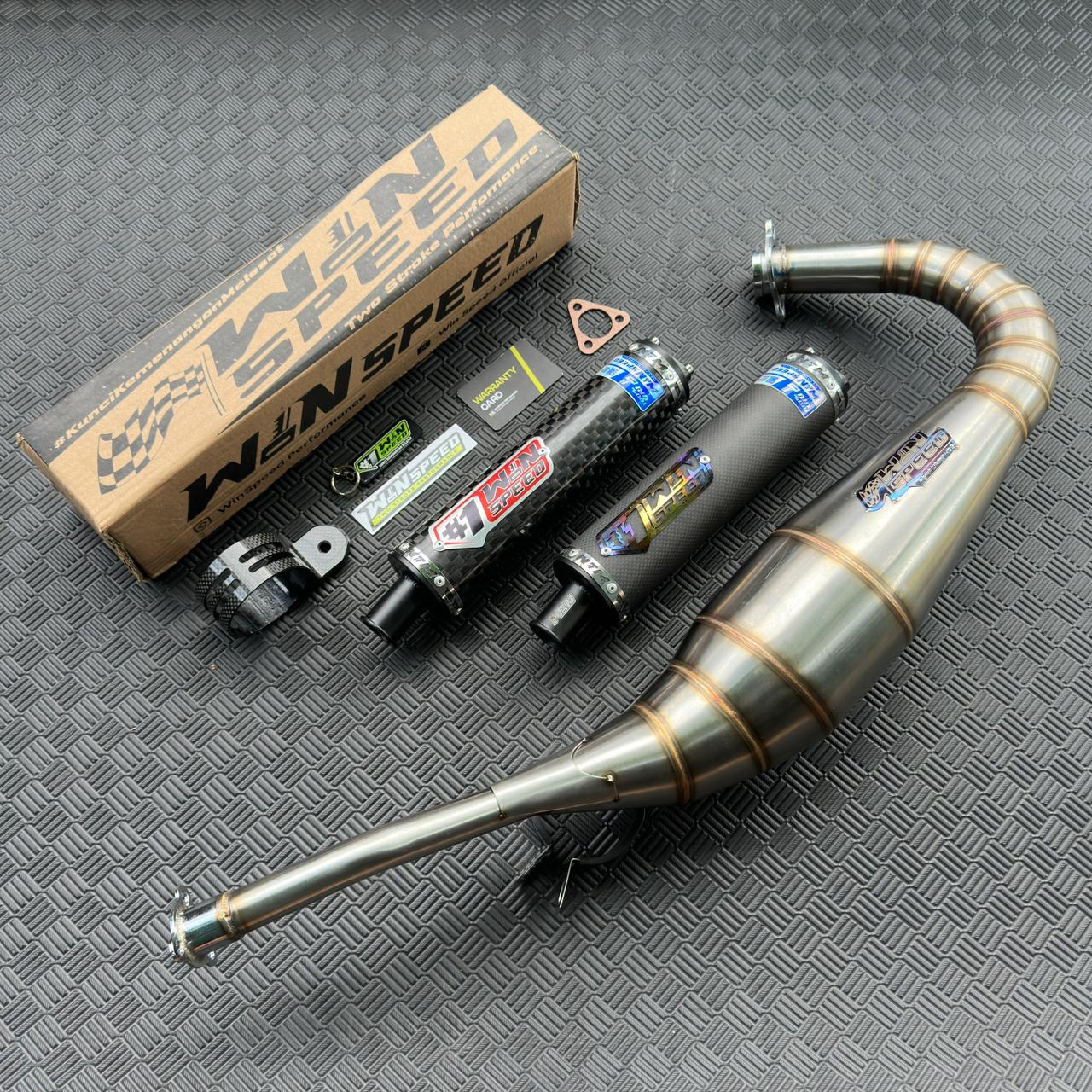 Fullsystem Silencer Carbon Plain Doff & Spreadtow, Exhaust Chamber Stainless Repsol undercarriage model , YAMAHA RXZ | RZR - Image 2