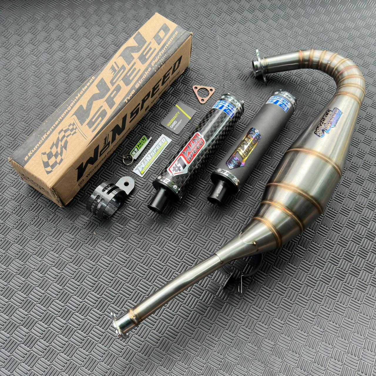 Fullsystem Silencer Carbon Plain Doff & Spreadtow, Exhaust Chamber Stainless Repsol undercarriage model , YAMAHA RXZ | RZR - Image 3