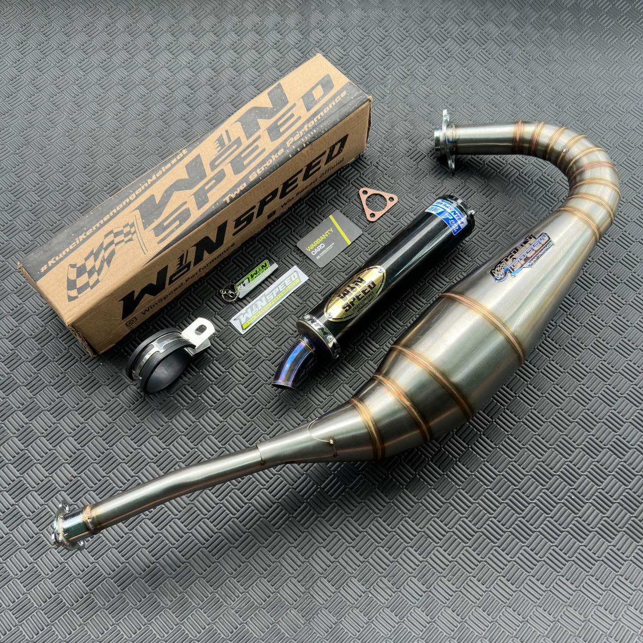 Fullsystem Silencer Aluminium Black Coating Logo Gold, Exhaust Chamber Stainless Repsol undercarriage model , YAMAHA RXZ | RZR - Image 2