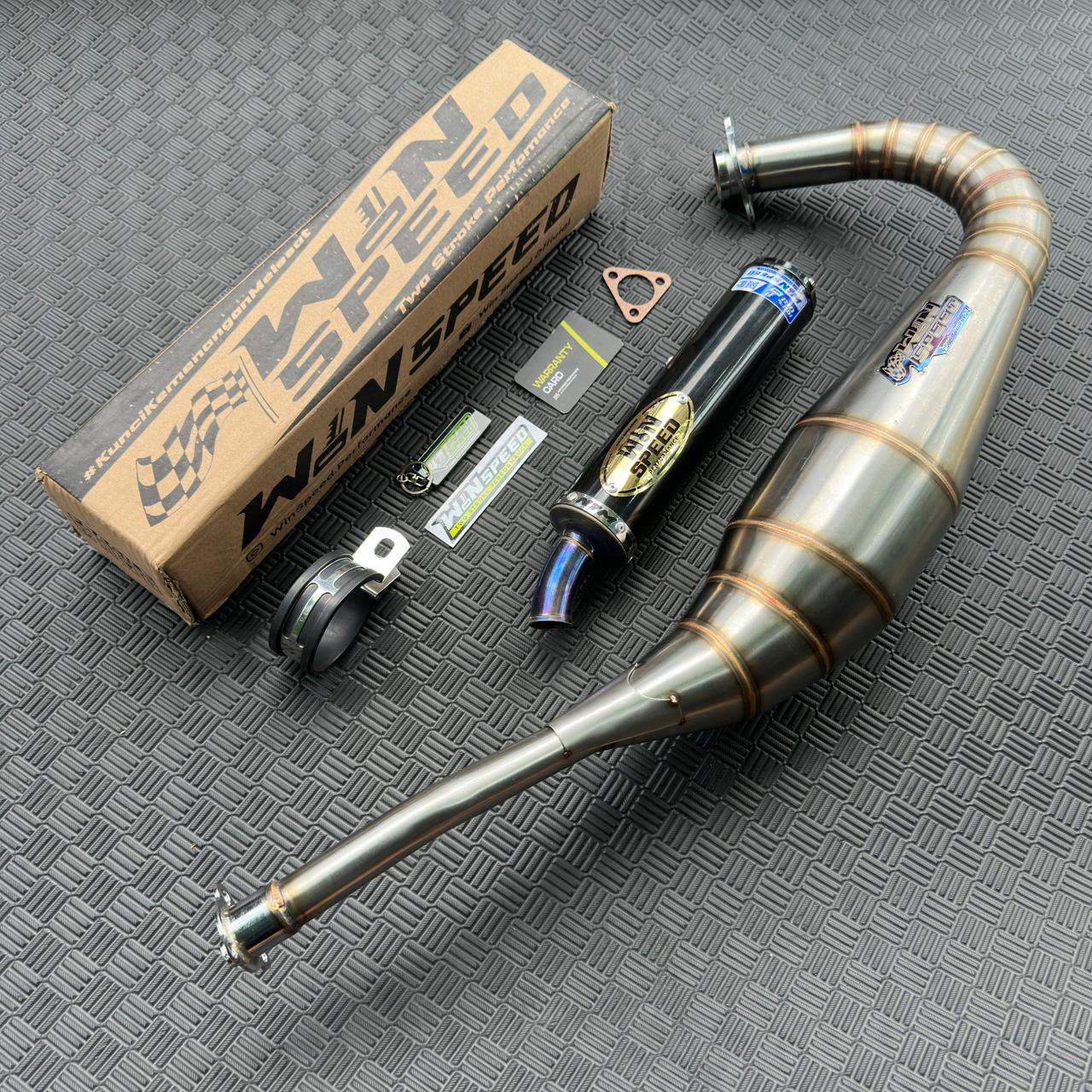 Fullsystem Silencer Aluminium Black Coating Logo Gold, Exhaust Chamber Stainless Repsol undercarriage model , YAMAHA RXZ | RZR - Image 3