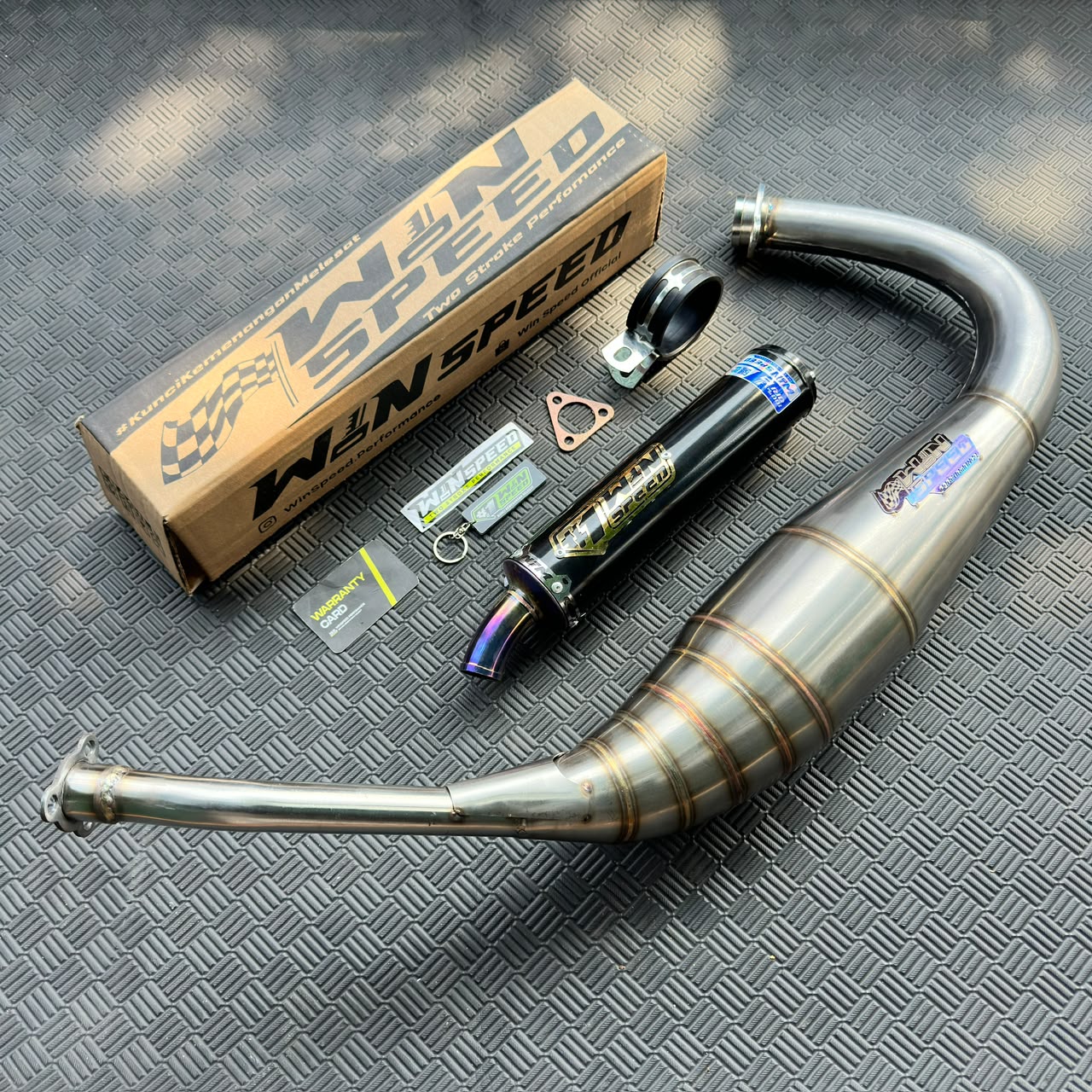 Fullsystem Silencer Stainless Half Blue & Almu Black Coating , Exhaust Chamber Stainless Repsol undercarriage model , YAMAHA RX KING | RX S | RXT - Image 3