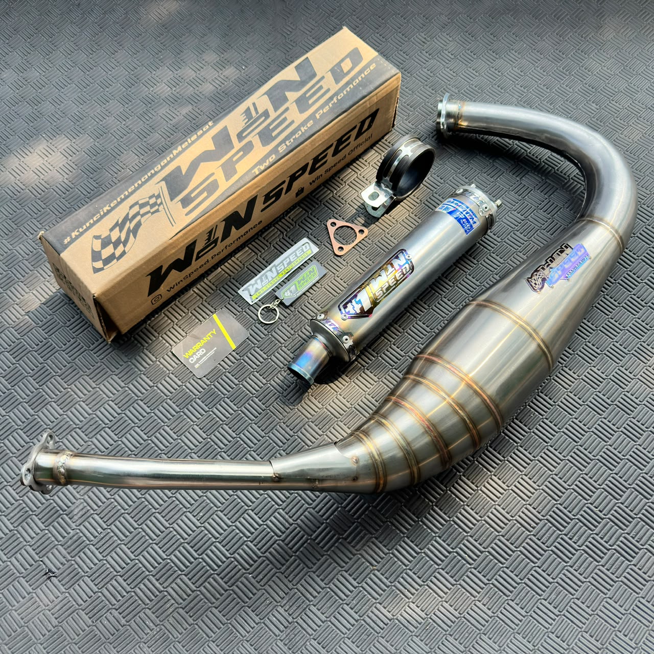 Fullsystem Silencer Stainless Half Blue & Almu Black Coating , Exhaust Chamber Stainless Repsol undercarriage model , YAMAHA RX KING | RX S | RXT - Image 4