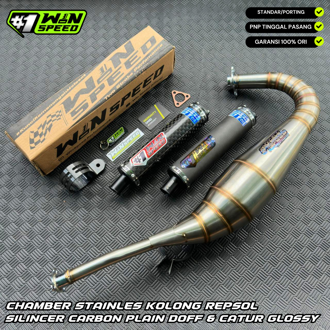 Fullsystem Silencer Carbon Plain Doff & Spreadtow, Exhaust Chamber Stainless Repsol undercarriage model , YAMAHA RXZ | RZR