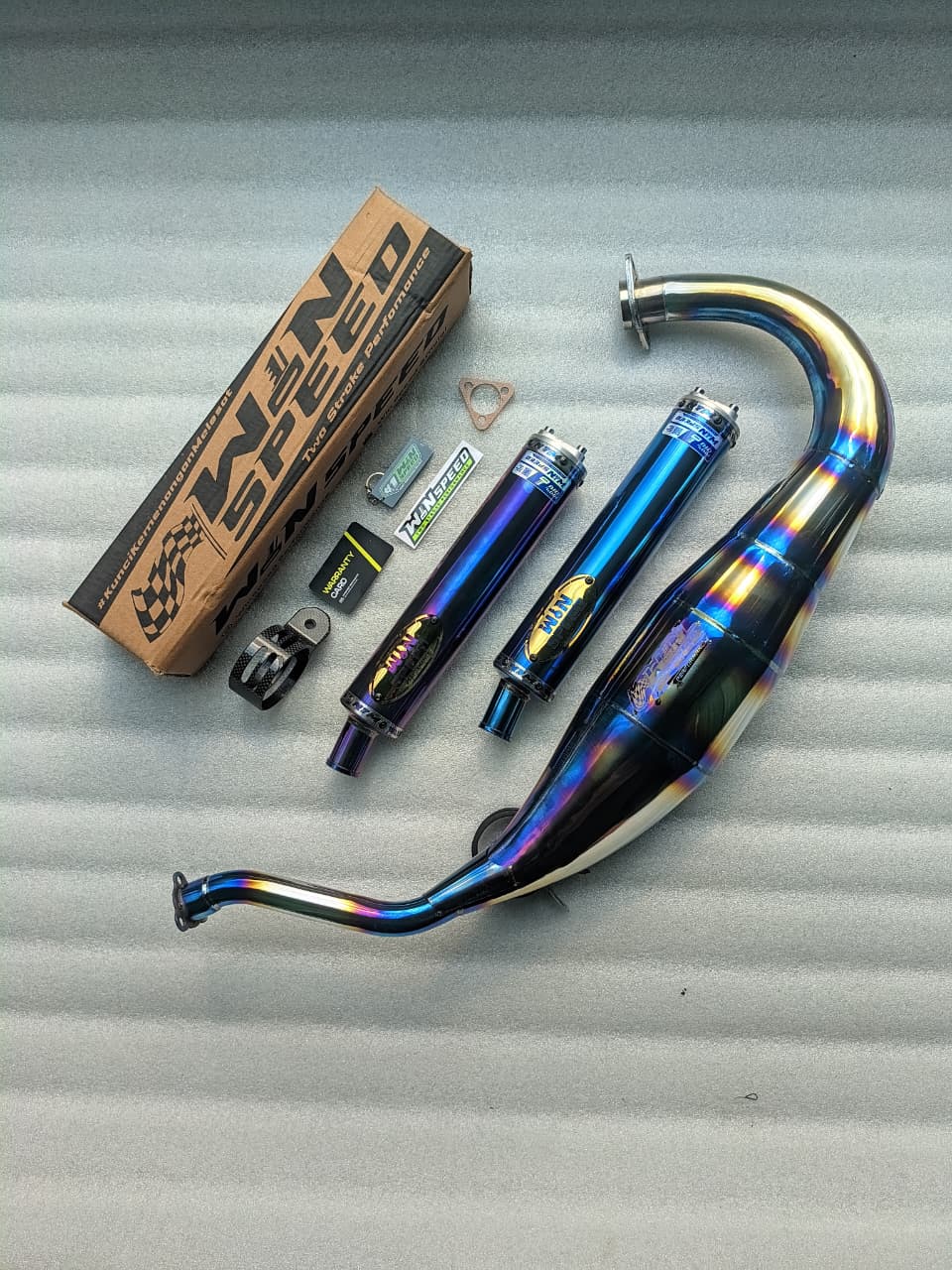 Fullsystem Silencers Stainless Purple Blue Logo Gold, Exhaust Chamber Standar/Cobra/Super Cobra, Stainless Press Half Blue , KR150, KRR150, KRR150ZX, Serpico