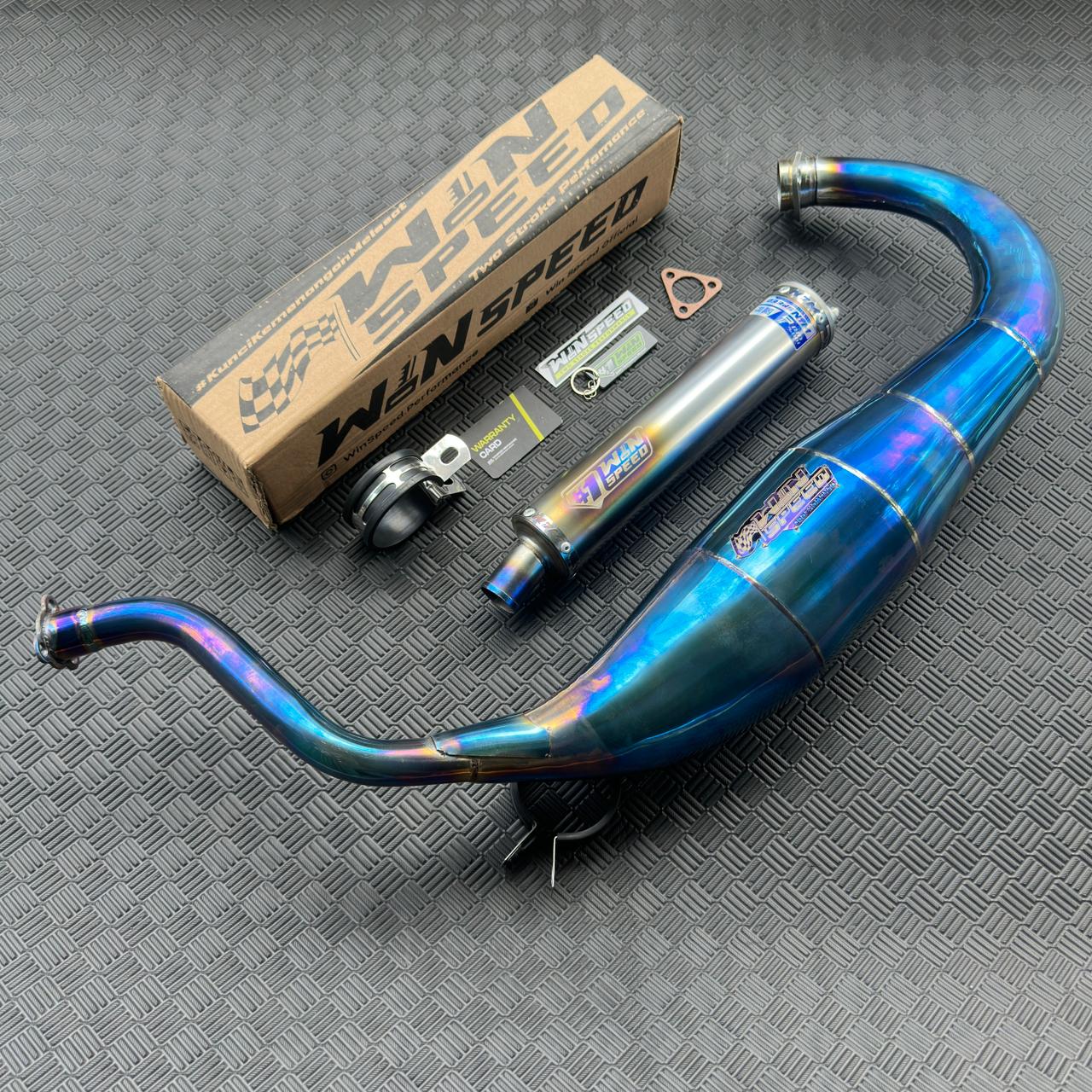 Fullsystem Silencers Stainless Half Blue Muzzle , Exhaust Chamber Standar/Cobra/Super Cobra, Stainless Press Full Blue , KR150, KRR150, KRR150ZX, Serpico - Image 2
