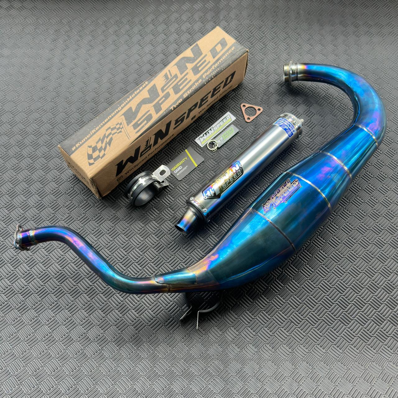 Fullsystem Silencers Stainless Half Blue Muzzle , Exhaust Chamber Standar/Cobra/Super Cobra, Stainless Press Full Blue , KR150, KRR150, KRR150ZX, Serpico - Image 4