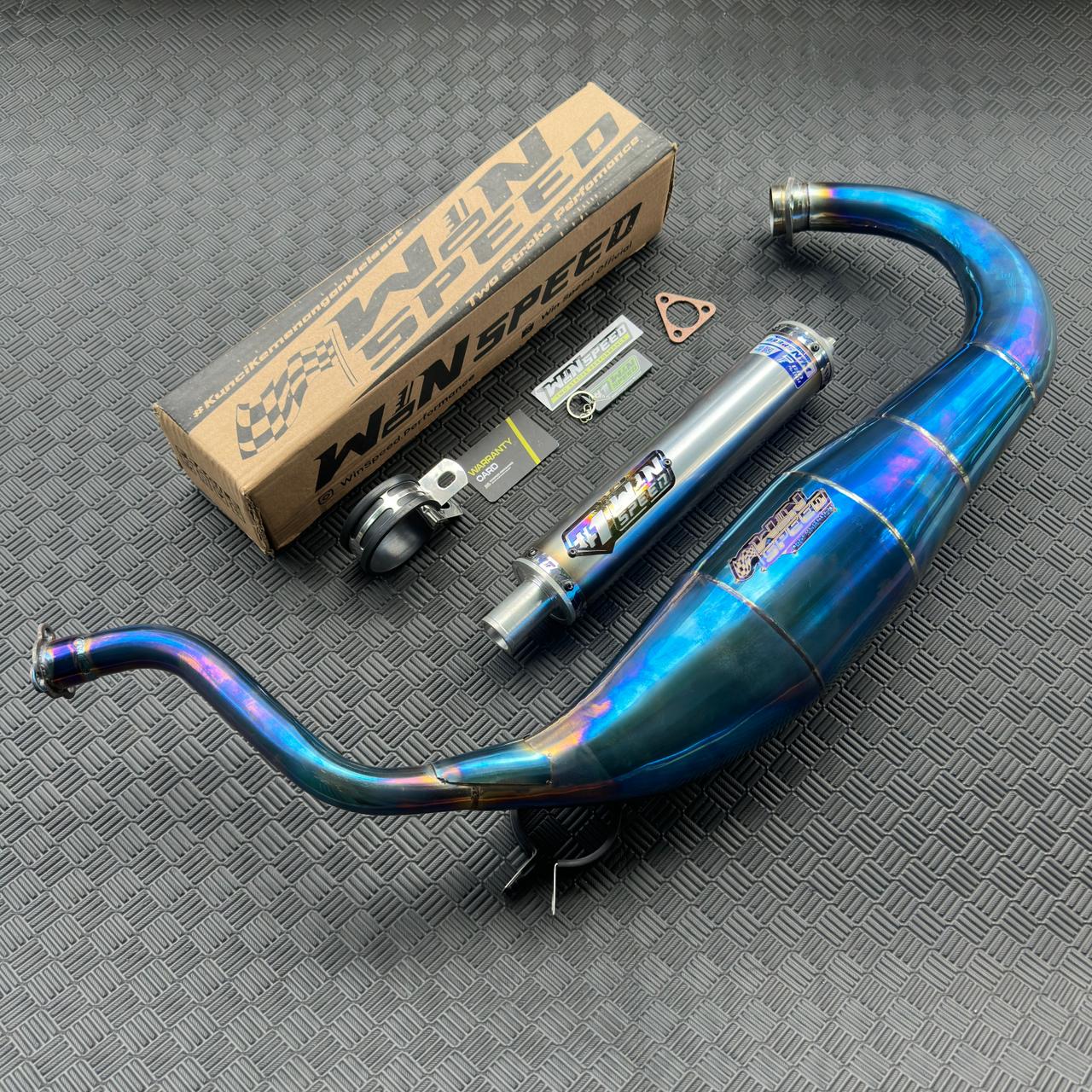 Fullsystem Silencers Stainless Half Blue Muzzle , Exhaust Chamber Standar/Cobra/Super Cobra, Stainless Press Full Blue , KR150, KRR150, KRR150ZX, Serpico - Image 3