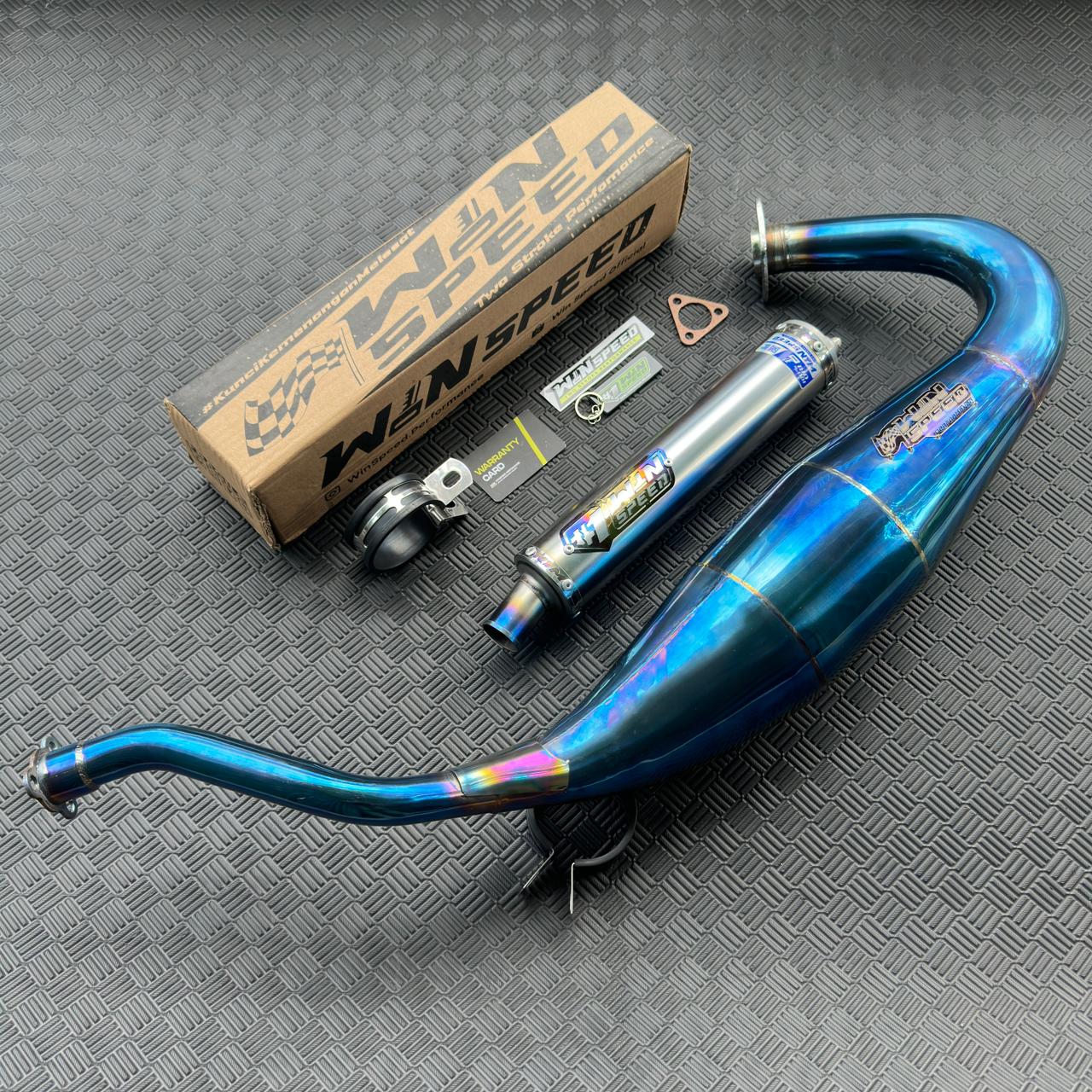 Fullsystem Silencers Stainless Half Blue Muzzle , Exhaust Chamber Standar/Cobra/Super Cobra, Stainless Press Full Blue , KR150, KRR150, KRR150ZX, Serpico - Image 5