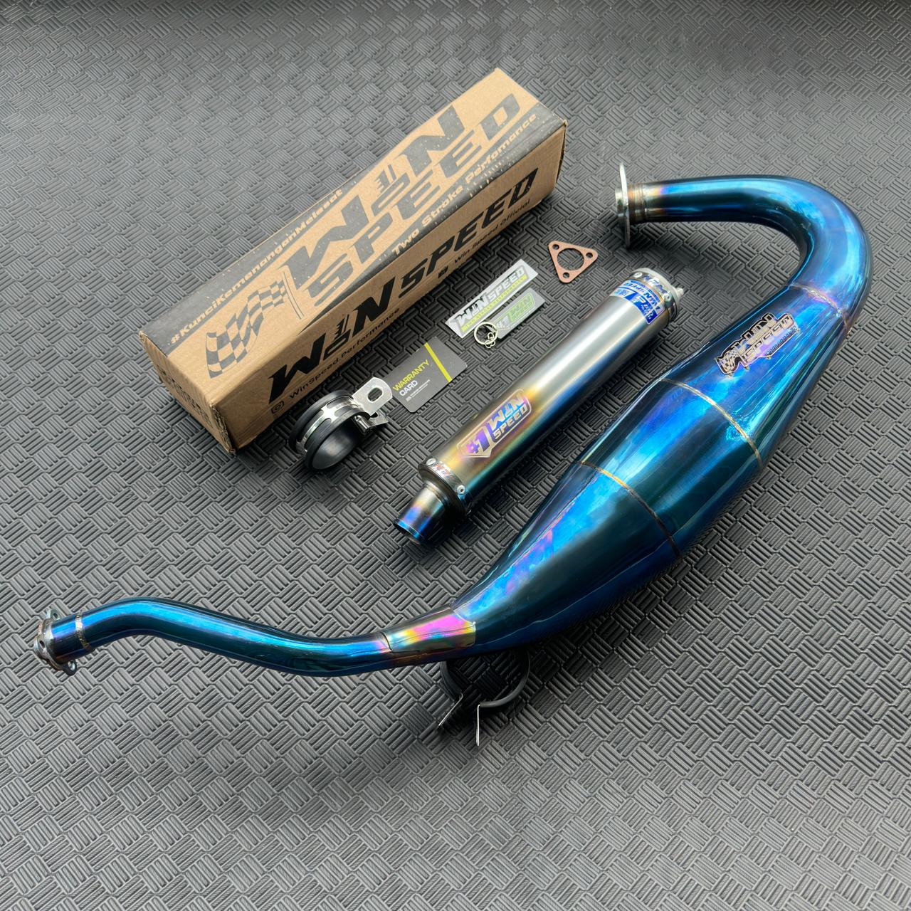 Fullsystem Silencers Stainless Half Blue Muzzle , Exhaust Chamber Standar/Cobra/Super Cobra, Stainless Press Full Blue , KR150, KRR150, KRR150ZX, Serpico - Image 6