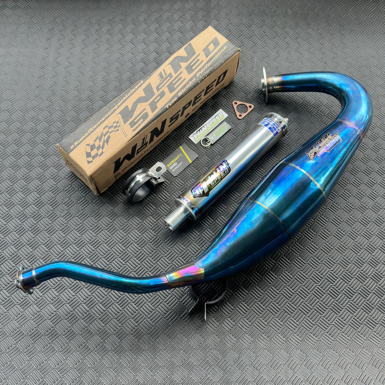 Fullsystem Silencers Stainless Half Blue Muzzle , Exhaust Chamber Standar/Cobra/Super Cobra, Stainless Press Full Blue , KR150, KRR150, KRR150ZX, Serpico - Image 7