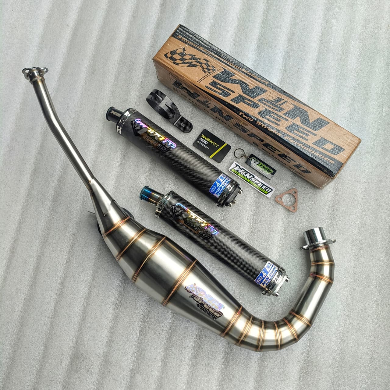 Fullsystem Silencers Carbon Plain Doff & Glossy , Exhaust Chamber Stainless Cobra Underpass , Suzuki RG-R / RG-V / TXR 150