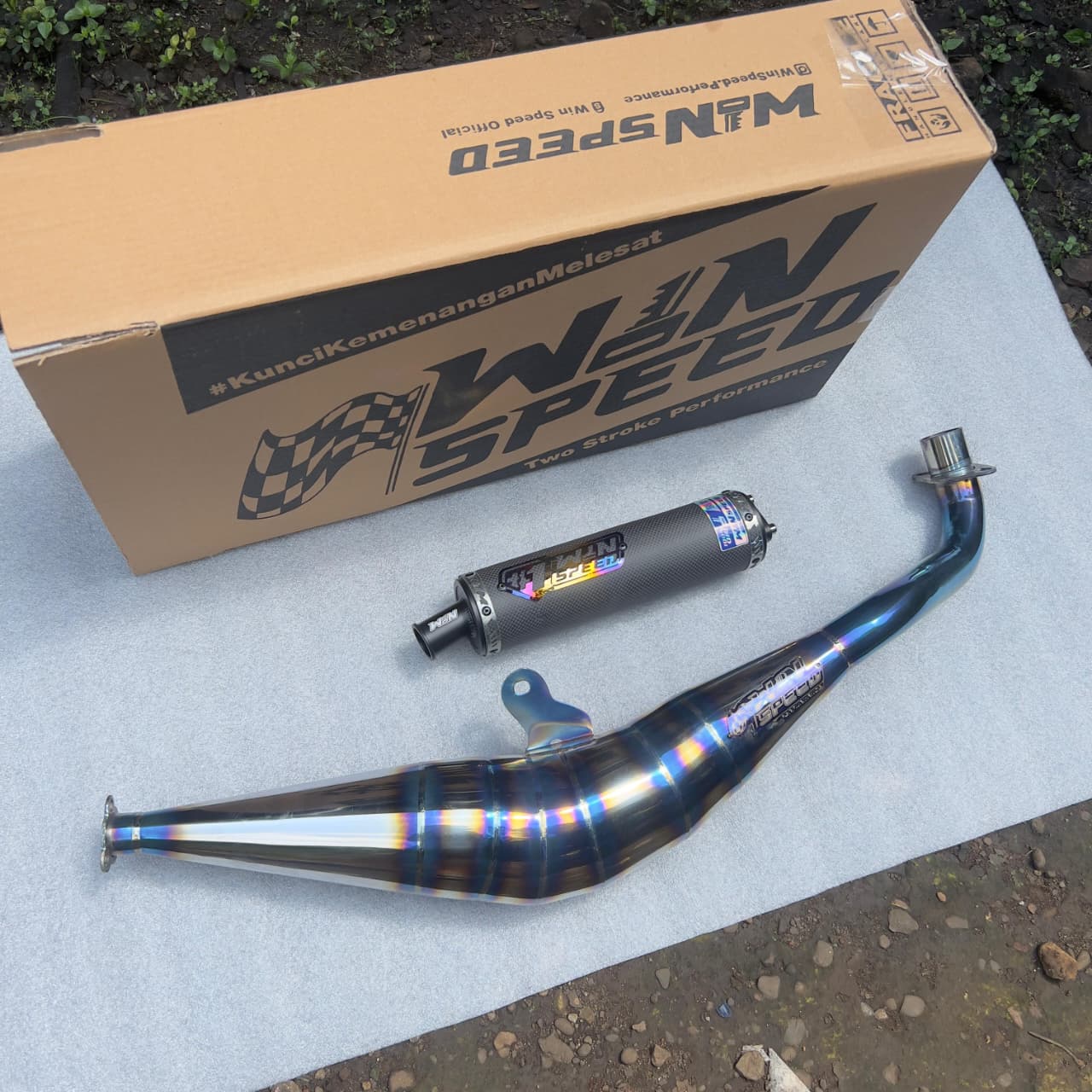 Fullsystem Silencer Carbon Plain Doff , Exhaust Chamber Stainless Half Blue BM POWER Side Model , YAMAHA F1ZR, F1Z, FORCE ONE