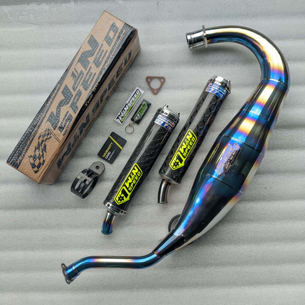 Fullsystem Silencers Carbon Jaguar & Lightning Glossy, Exhaust Chamber Standar/Cobra/Super Cobra, Stainless Press Half Blue , KR150, KRR150, KRR150ZX, Serpico