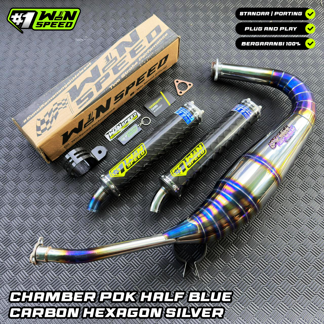 Fullsystem Silencer Carbon Jaguar & Lightning , Exhaust Chamber Stainless Half Blue PDK undercarriage model , YAMAHA RX KING | RXS | RX SERIES