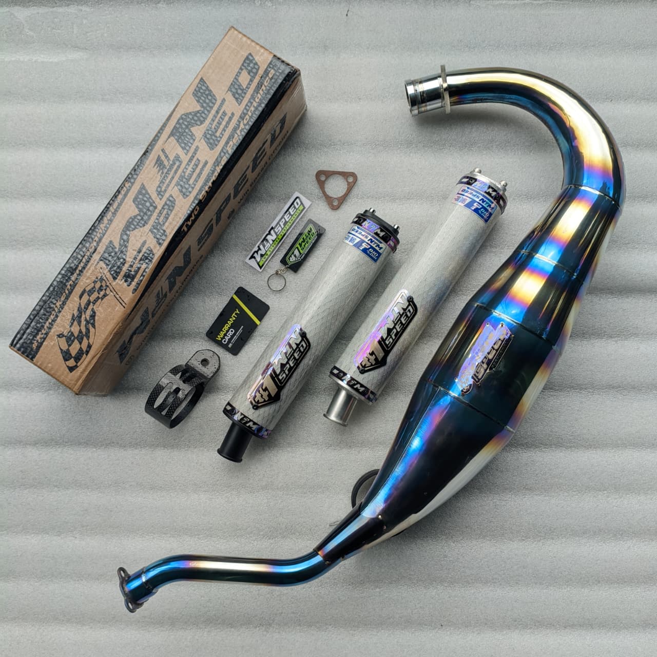 Fullsystem Silencers Carbon Hexagon Texalium Silver, Exhaust Chamber Standar/Cobra/Super Cobra, Stainless Press Half Blue , KR150, KRR150, KRR150ZX, Serpico