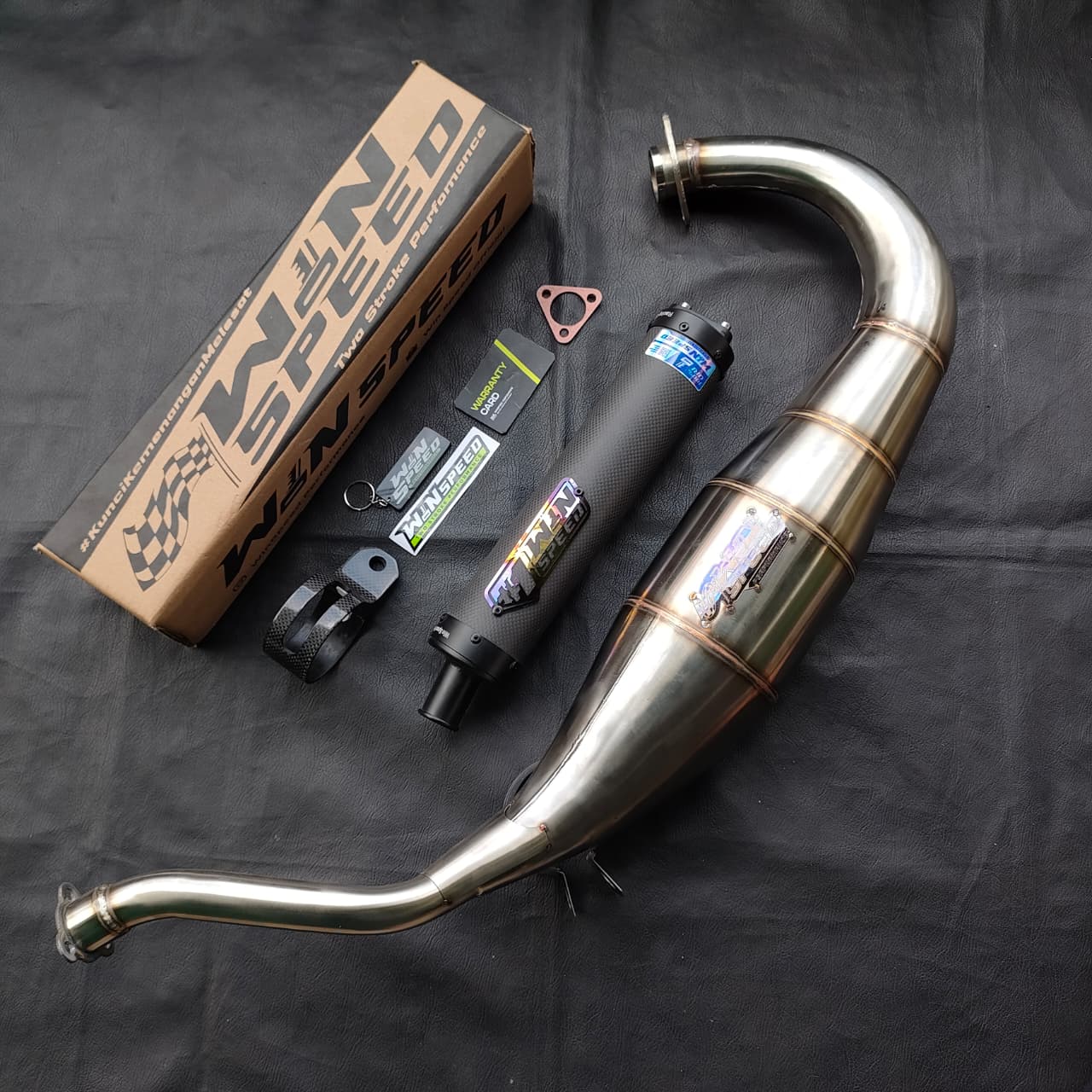 Fullsystem Silencers Carbon Plain Doff Endcap CNC , Exhaust Chamber Cobra Medium, Stainless Press , KR150, KRR150, KRR150ZX, Serpico