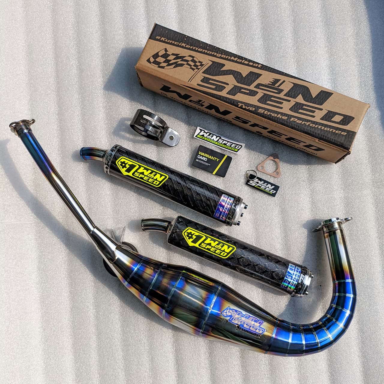 Fullsystem Silencer Carbon Jaguar & Lightning  , Exhaust Chamber Stainless Half Blue Repsol undercarriage model , YAMAHA RX KING | RXS | RX SERIES