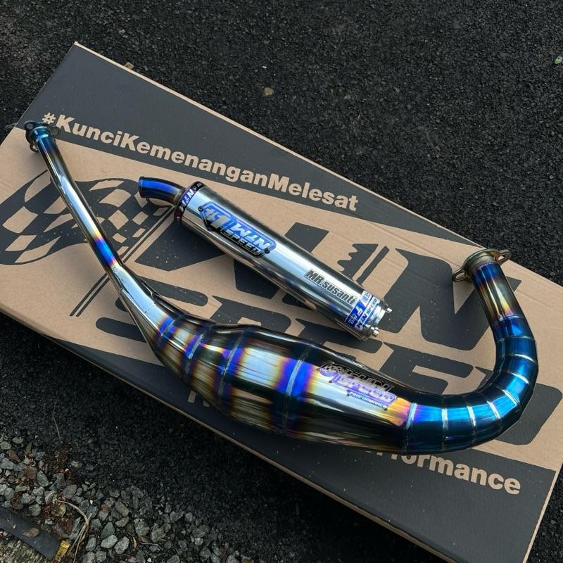 Fullsystem Silencer Aluminium Logo List Purple , Exhaust Chamber Stainless Half Blue Repsol undercarriage model , YAMAHA RX KING | RXS | RX SERIES