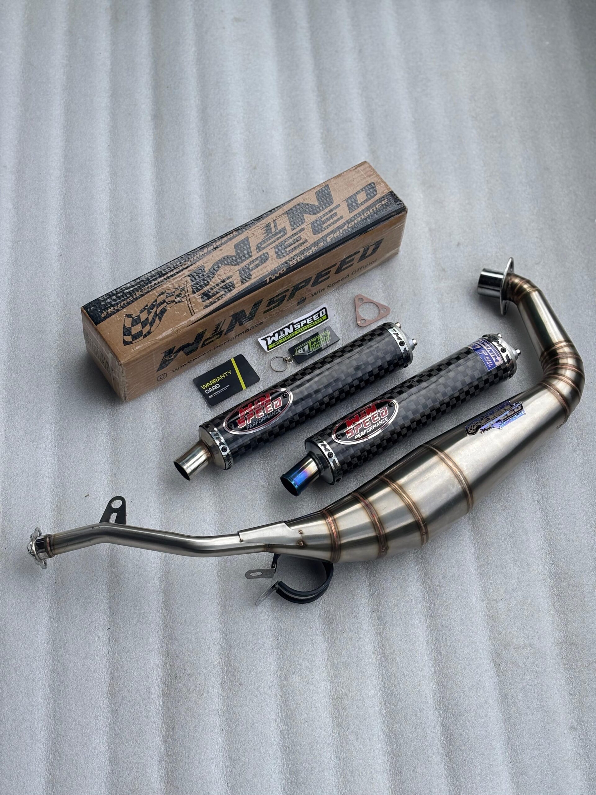 Fullsystem Silencers Carbon Spreadtow Glossy Logo Red , Exhaust Chamber Stainless Cobra Underpass , Satria 2tak Hiu/Lumba/RGV/RGX