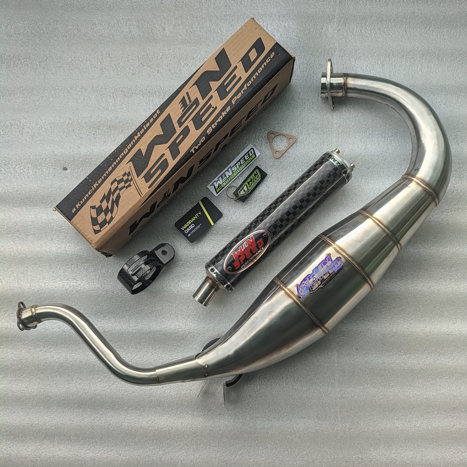 Fullsystem Silencers Carbon Spreadtow Glossy Logo Red, Exhaust Chamber Super Cobra, Stainless Press , KR150, KRR150, KRR150ZX, Serpico - Image 2