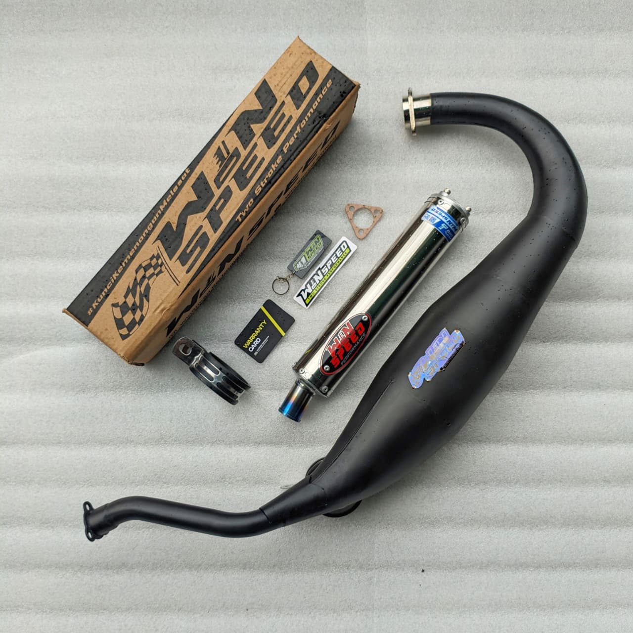 Fullsystem Silencer Stainles Polished Logo Red , Exhaust Chamber Cobra Medium, Clearcoated Mild Steel Black Coating, KR150, KRR150, KRR150ZX, Serpico